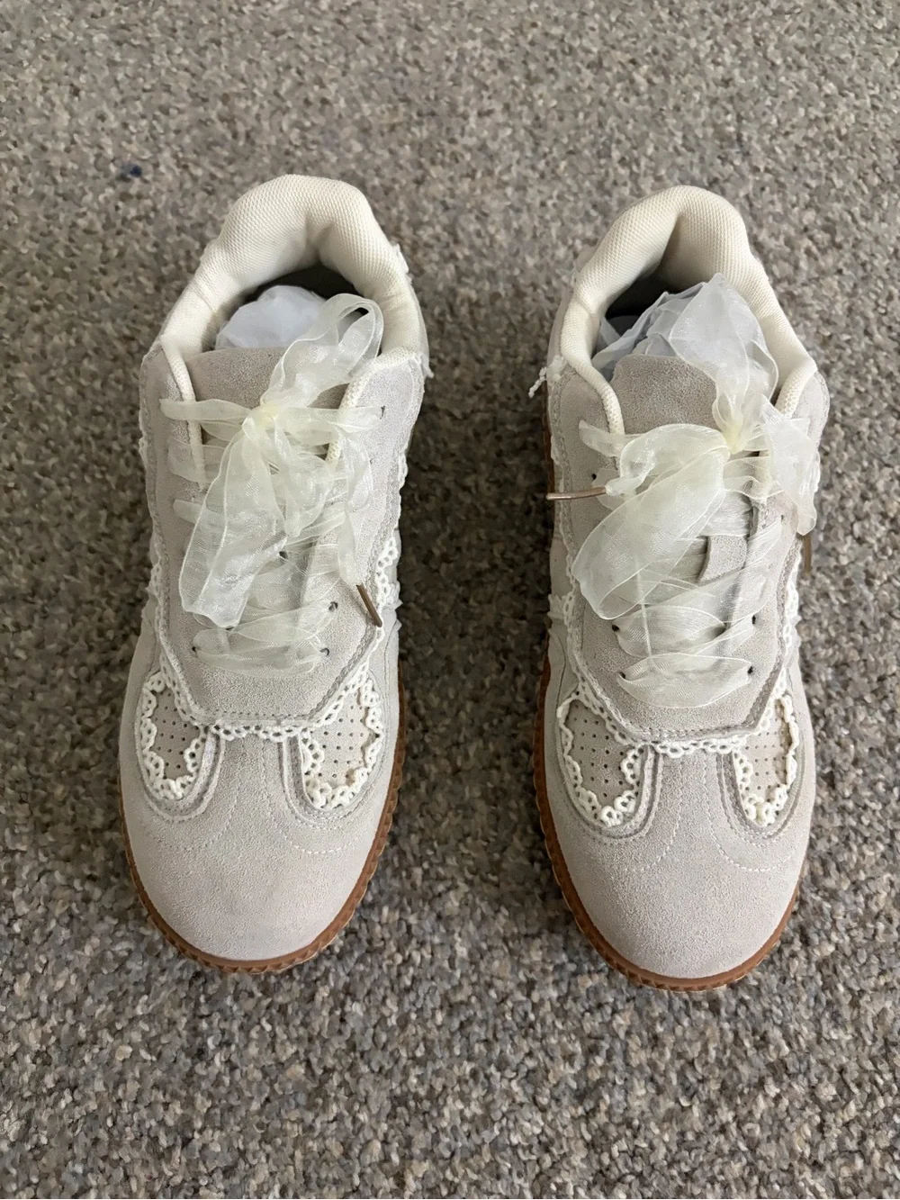 Women’s Cream Lace-Up Canvas Sneakers with Decorative Trim